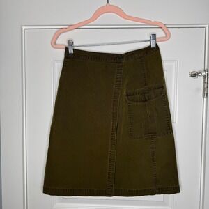 Vintage LL Bean Dark Olive Skirt Women's Size 8 Cargo Pocket Faux Wrap